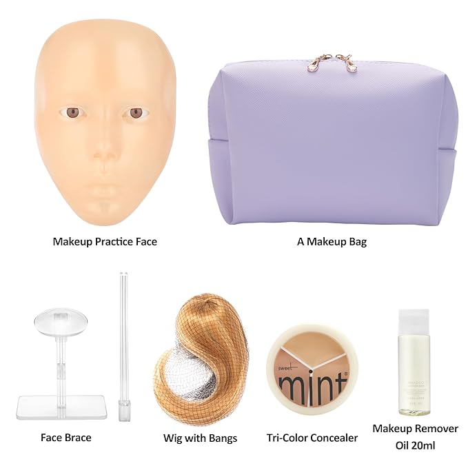 Makeup Practice Face, 2024 Upgrade 5D Makeup Mannequin Face Reusable Silicone Makeup Practice Face Board with Bracket, Come with Makeup remover & Concealer 3 Color & Makeup Bag Yellow-Velvo Beauty