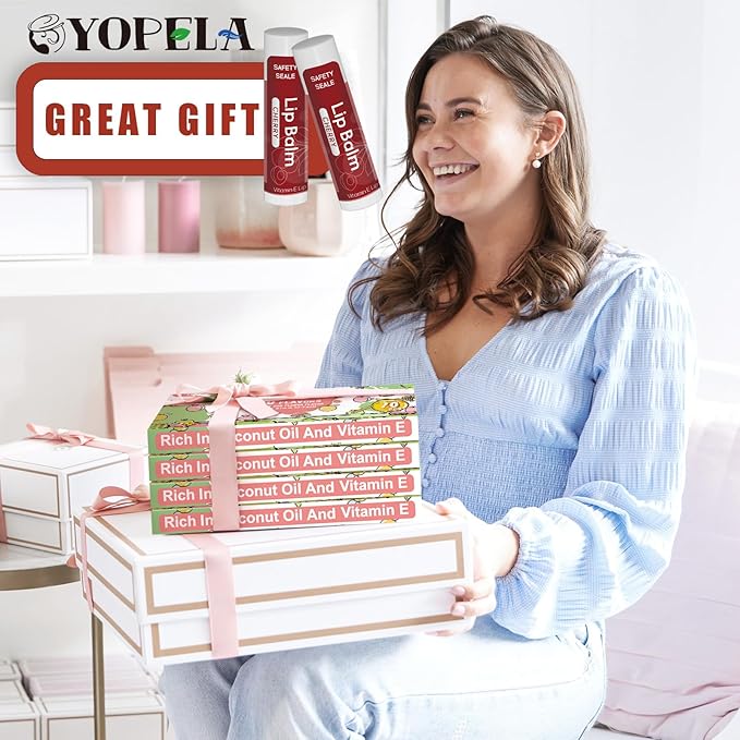 10 Pack Natural Lip Balm Bulk with Vitamin E and Coconut Oil Valentine's Day best choice - Moisturizing, Soothing, and Repairing Dry and Chapped Lips - 10 Flavors - Non-GMO-Velvo Beauty