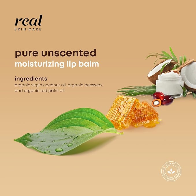 Organic Lip Balm With Coconut Oil | Handmade In the USA | Pure Unscented 4-Pack | Natural Lip Balm | Coconut Oil Lip Balm for Dry & Cracked Lips | Beeswax Lip Balm | 4 Lip Balm Pack-Velvo Beauty