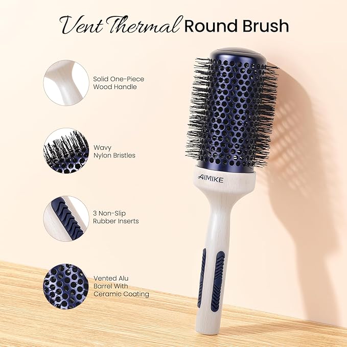 AIMIKE Nano Ionic Tech Large Round Brush, Ceramic Round Brush for Blow Drying, Styling and Boost Volume, Natural Wood Round Hair Brush, One Piece Design - 2 Inch/52mm-Velvo Beauty