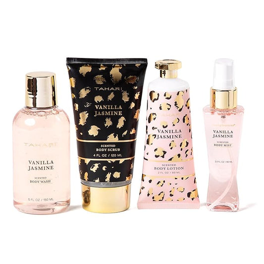 Tahari Spa Gift Set for Women, Vanilla Jasmine Spa Set, Bath Kit for Women Gift Set Includes Body Lotion, Body Wash, Hand Cream, Lotion Gift Set for Women, Birthday Gifts For Women - (Leopard)-Velvo Beauty