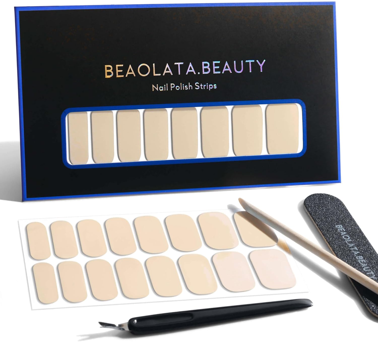 Nail Polish Strips, 32PCS Salon Quality Wraps, Long Lasting Gel Nail Stickers for Women Easy Apply& Remove (Nude Light Beige)-Velvo Beauty