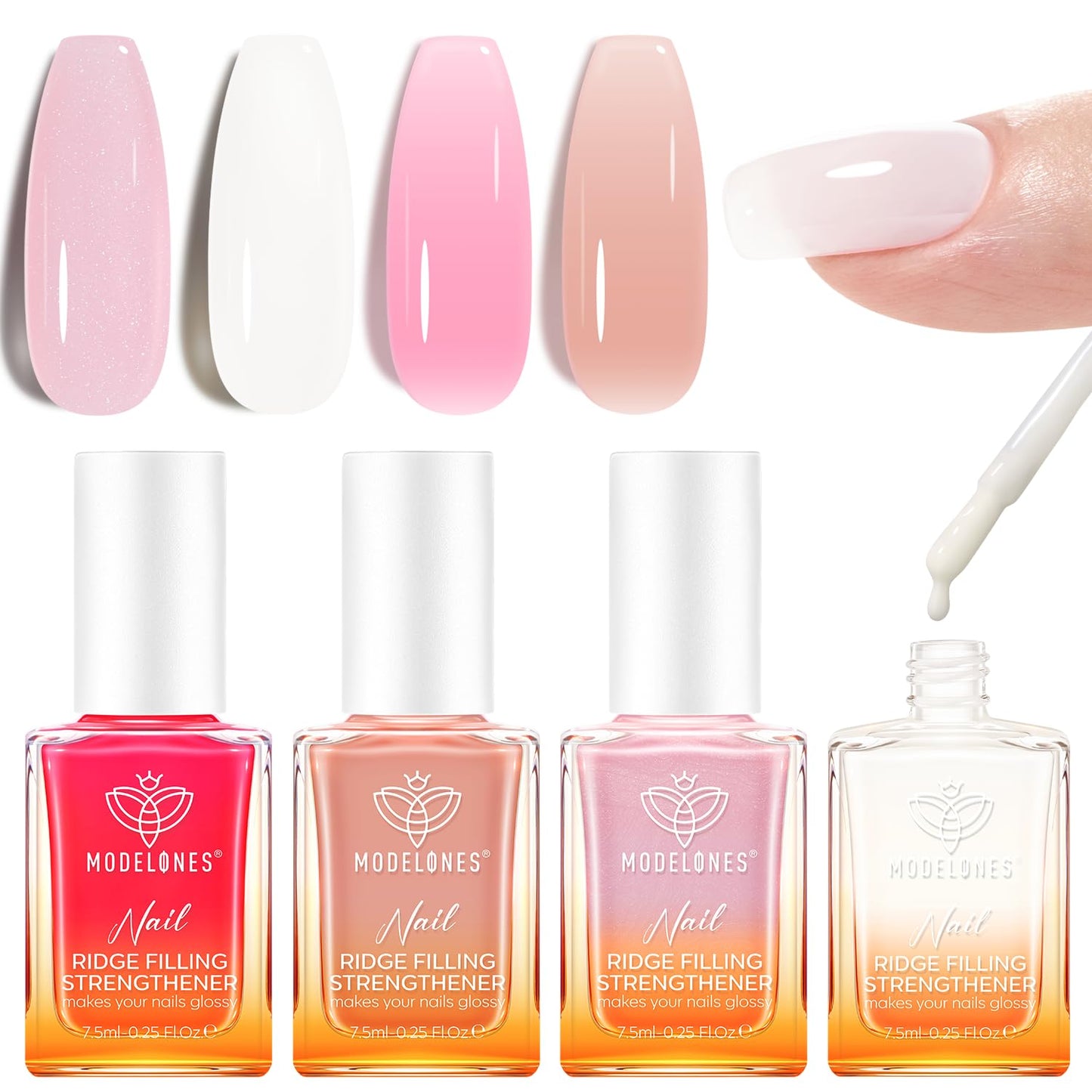 modelones Nail Strengthener Kits Milky White Glitter Pink Nude Nail Polish Sets Nail Repair for Damaged Nails Strengthener and Growth for Thin Weak & Damaged Nail Care Kit for Women 4 Pcs Gifts Sets-Velvo Beauty