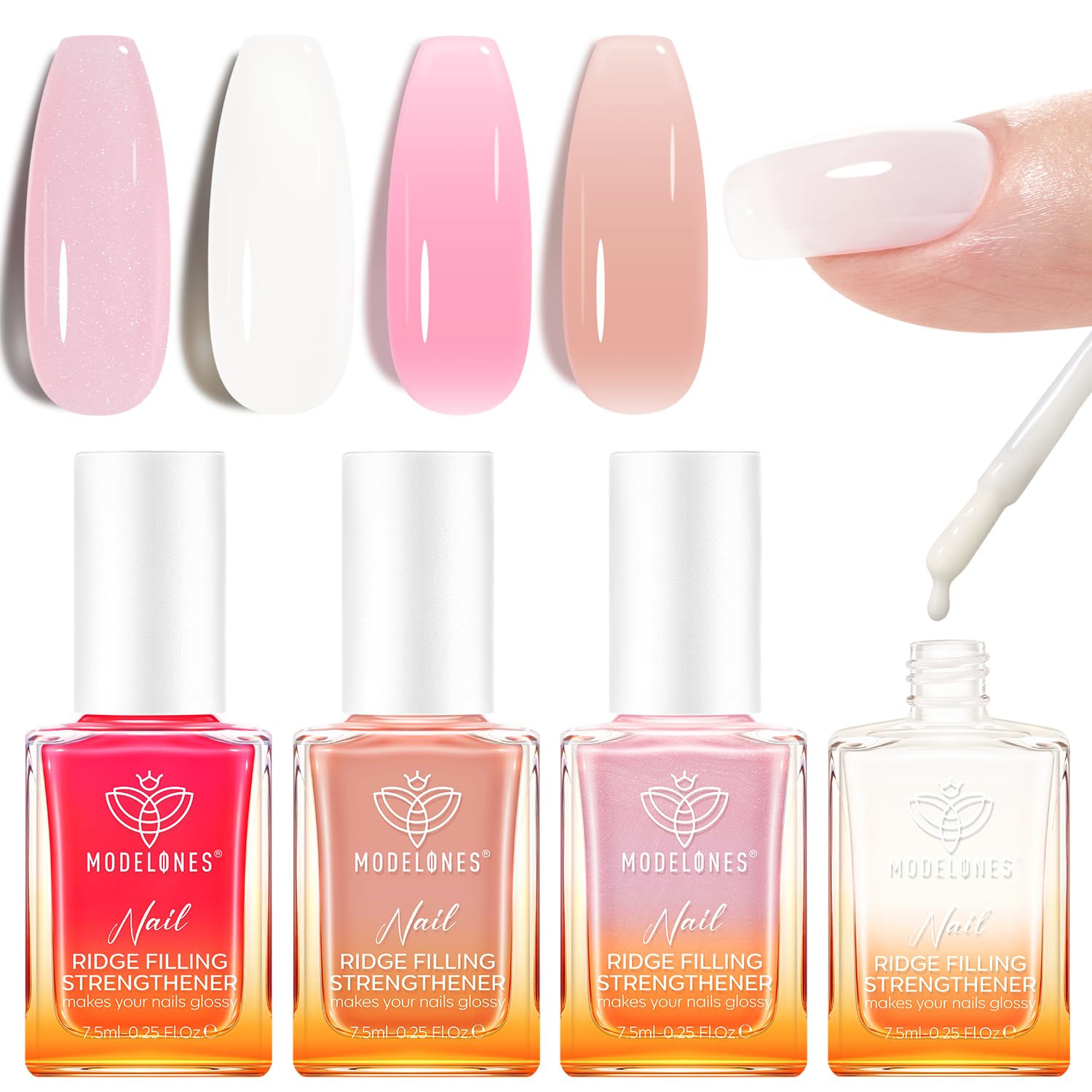 modelones Nail Strengthener Kits Milky White Glitter Pink Nude Nail Polish Sets Nail Repair for Damaged Nails Strengthener and Growth for Thin Weak & Damaged Nail Care Kit for Women 4 Pcs Gifts Sets-Velvo Beauty