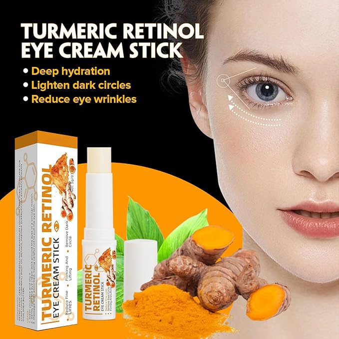 Retinol Eye Cream Anti Aging, Turmeric moisturizer Eye Balm Stick Hydrating Retinol Eye Cream Stick for Dark Circles and Puffiness Fine Lines 5g-Velvo Beauty