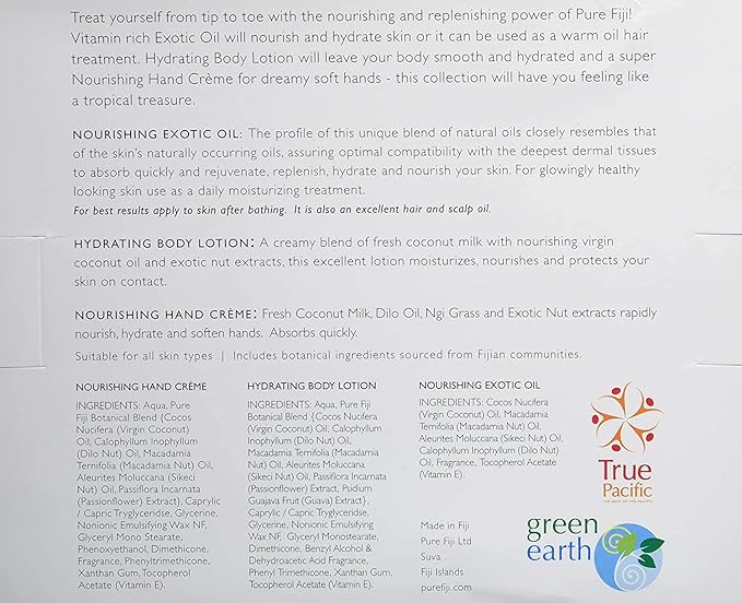 Pure Fiji Nourishing Trio, Ideal Spa Bath Gift Set for Women - Travel Kit - Includes Exotic Body Oil, Hydrating Body Lotion For Women and Nourishing Hand Cream, Noni Scent-Velvo Beauty