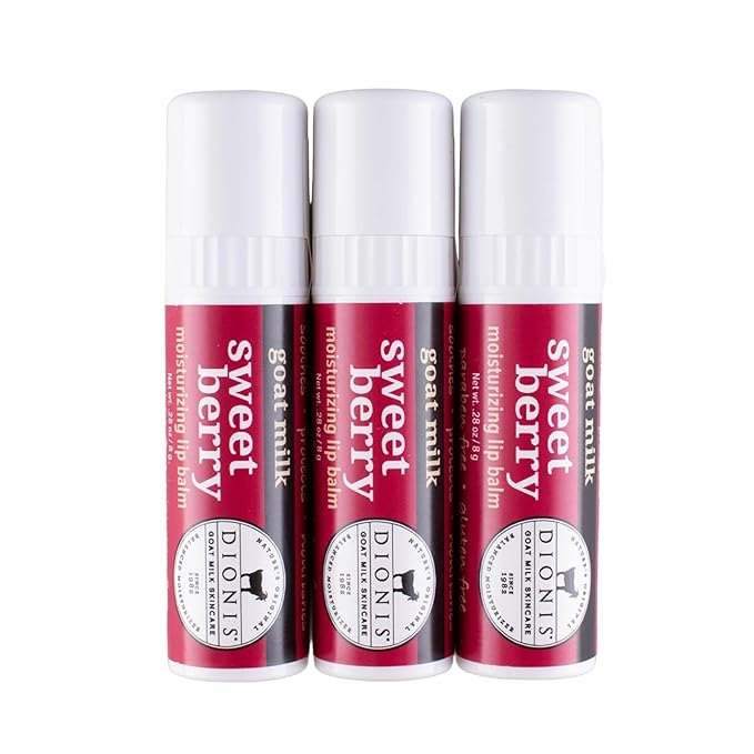 Dionis Goat Milk Skincare Sweet Berry Holiday Lip Balm Gift Set - Beeswax, Shea Butter & Coconut Oil Lip Care Products Made in The USA - Cruelty Free Lip Moisturizer For Chapped Lips, 0.28oz 3 Pack-Velvo Beauty