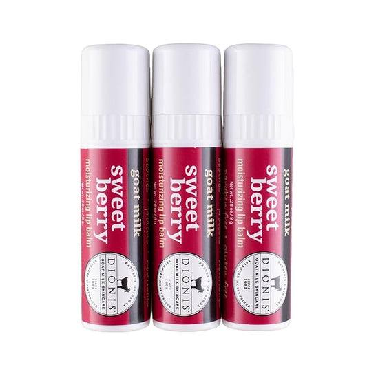 Dionis Goat Milk Skincare Sweet Berry Holiday Lip Balm Gift Set - Beeswax, Shea Butter & Coconut Oil Lip Care Products Made in The USA - Cruelty Free Lip Moisturizer For Chapped Lips, 0.28oz 3 Pack-Velvo Beauty