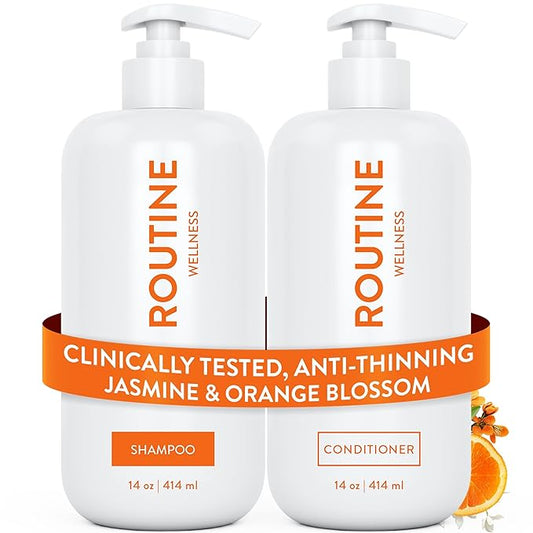 Routine Wellness Anti-Thinning Shampoo and Conditioner Set for Thinning Hair - Biotin DHT Blocker Women & Men - Color Safe Shampoo for Hair Loss & Healthier Hair - Jasmine & Orange Blossom (Pack of 2)-Velvo Beauty