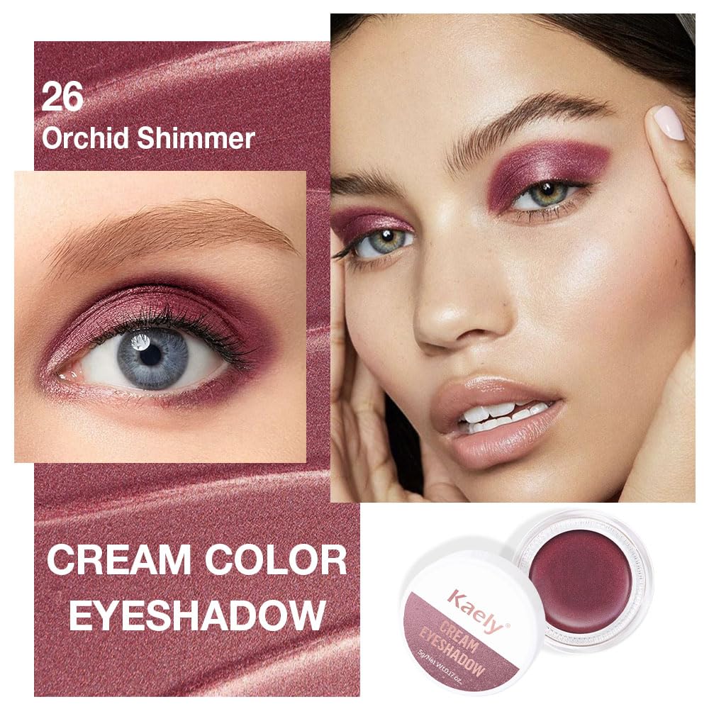 Kaely Single Cream Eyeshadow Pot, Orchid Shimmer Eye Shadow for Older Women High Pigmented Waterproof, Natural Eyeshadow Palette Makeup Brightener, sombras en crema para ojos, Blendable, 26-Velvo Beauty