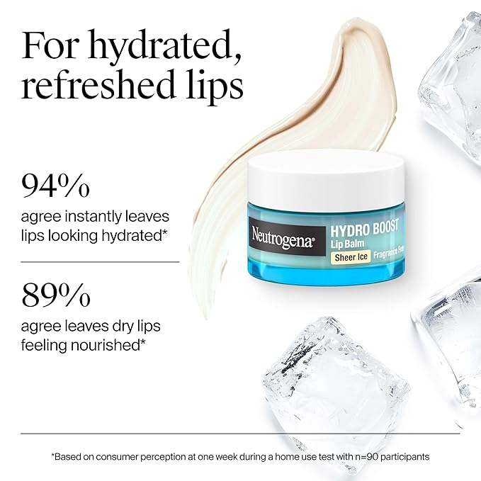 Neutrogena Hydro Boost Hyaluronic Acid, Unscented Lip Balm Leaves Lips Feeling Hydrated, Sheer Ice Nude Lip Balm with a Sweet Sugar Flavor, Fragrance Free, 0.5 oz (Pack of 2)-Velvo Beauty