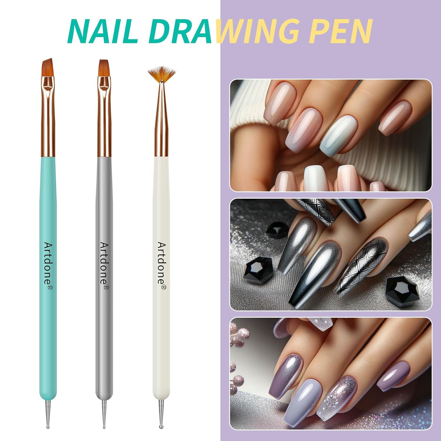 Artdone Nail Dotting Tools Double-ended Nail Art Brushes Kit Nail Art Gel Polish Liner Brushes Design Pen For Nail Drawing And Nail Paint Brushes Small Detail Brushes.-Velvo Beauty