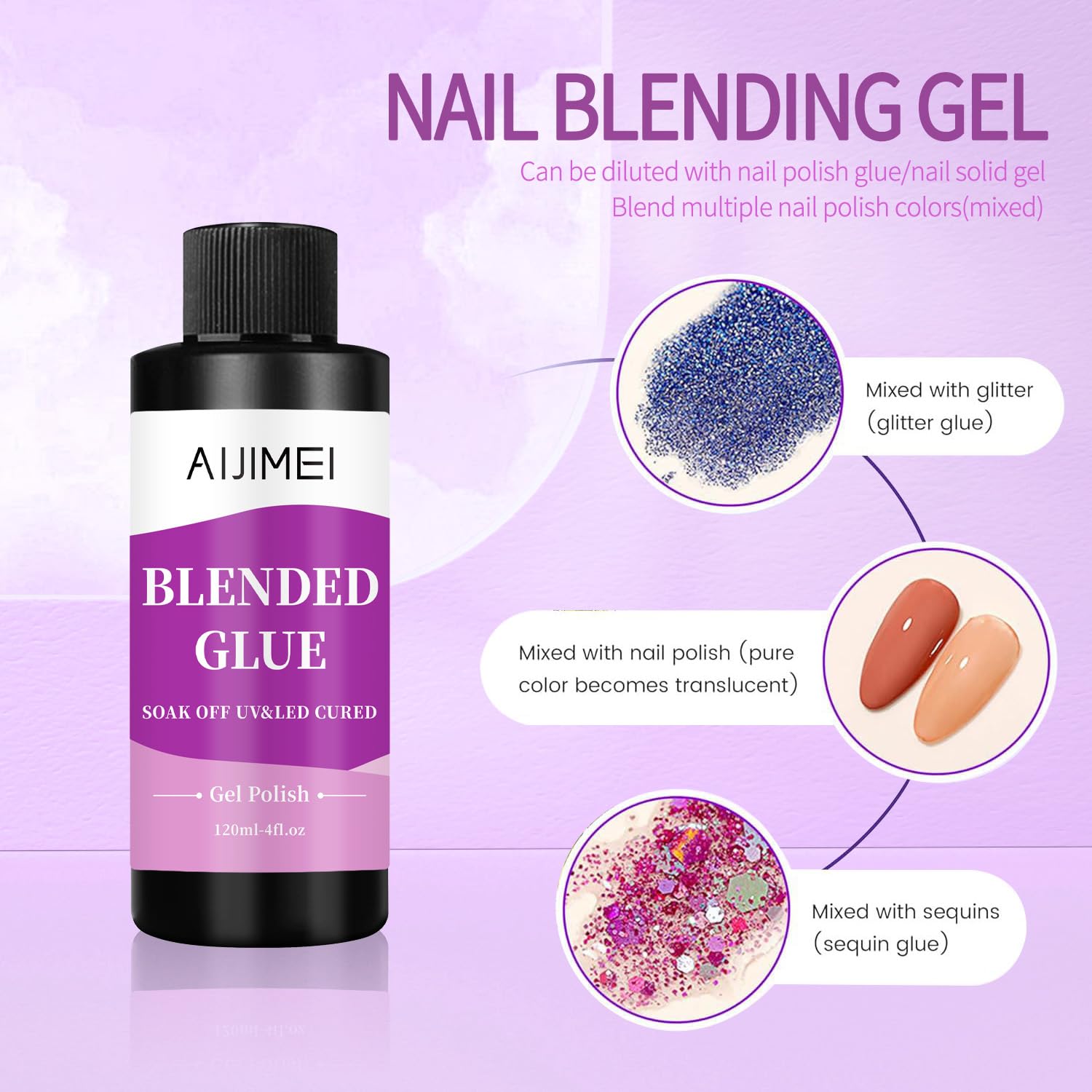 AIJIMEI 4fl.oz Clear Nail Blending Glue, Nail Polish Thinner Glue for Blending, diluting, Mixing Glitter Powder Mixer Gel Polish Dilution Color Sequins MixingGlue 120ml for Nail Designer-Velvo Beauty