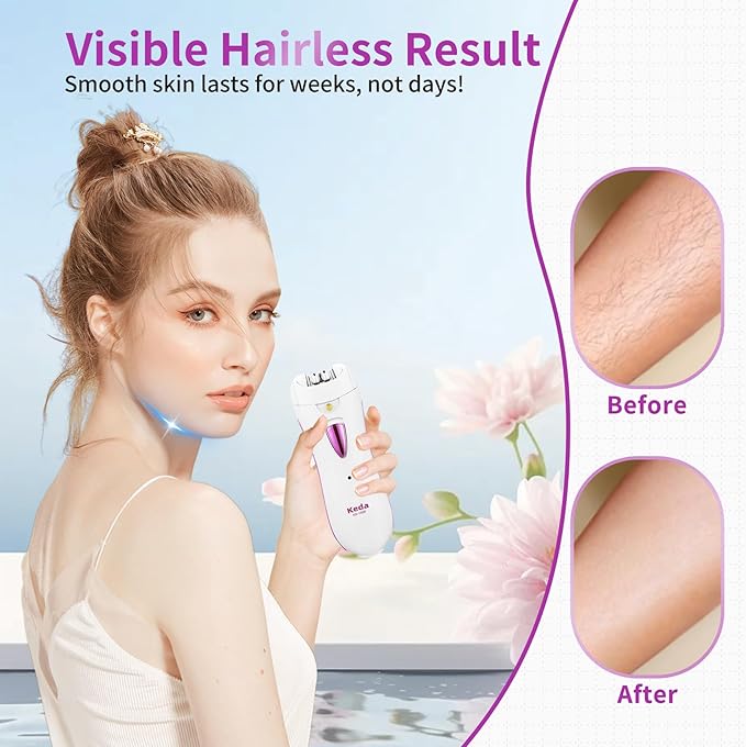 Smooth Glide Epilators Hair Removal for Women, Rechargeable Epilator, Portable Glamorous Skin Epilator for Women Face with LED Light, Hair Removal Device for Armpits/Bikini Line/Chin/Arms/Legs-Velvo Beauty