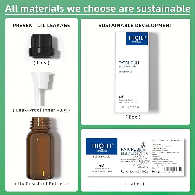 HIQILI 0.33Fl Oz Patchouli Essential Oil,100% Pure for Diffuser,Perfume DIY, Candle Soap Making-10ml-Velvo Beauty