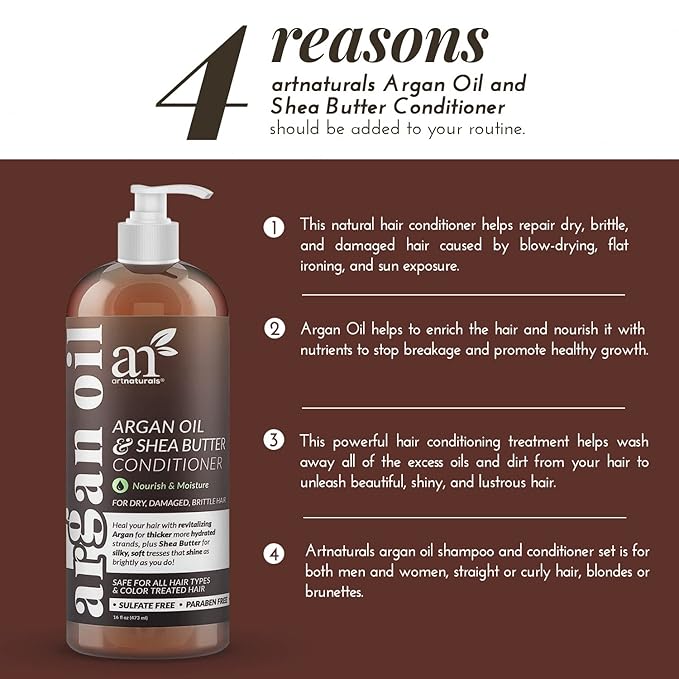 Artnaturals Argan Oil Hair Conditioner - (16 Fl Oz / 473ml) - Sulfate Free - Treatment for Damaged and Dry Hair - For All Hair Types - Safe for Color Treated Hair-Velvo Beauty