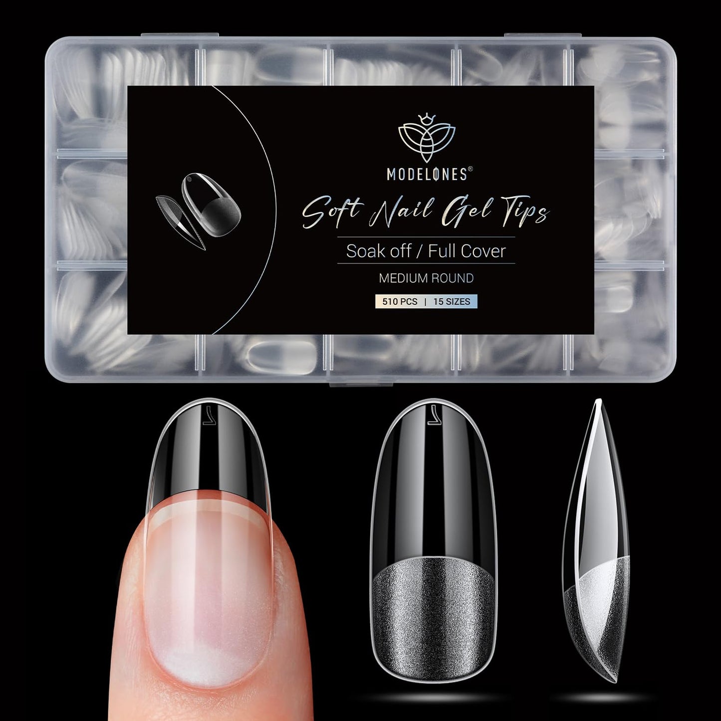 Modelones Medium Round Oval Fake Nail Tips - 510Pcs Gel Tips Pre-shaped Half Matte Full Cover Clear Acrylic Gel Kit False Press on Nails for Extension DIY Salon 15Sizes-Velvo Beauty