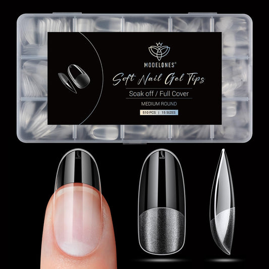 Modelones Medium Round Oval Fake Nail Tips - 510Pcs Gel Tips Pre-shaped Half Matte Full Cover Clear Acrylic Gel Kit False Press on Nails for Extension DIY Salon 15Sizes-Velvo Beauty