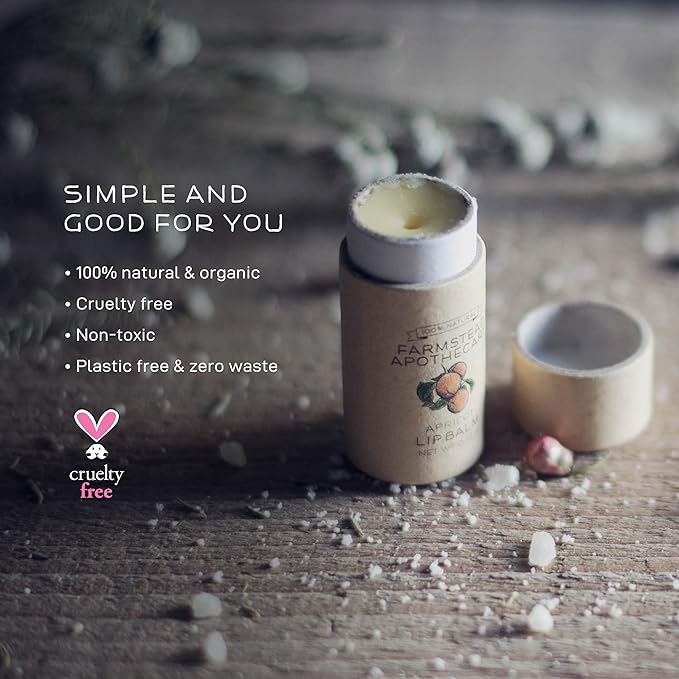 Farmstead Apothecary 100% Natural Lip Balm with Organic Beeswax, Organic Shea Butter & Organic Coconut Oil, Apricot 0.2oz (Pack of 2)-Velvo Beauty