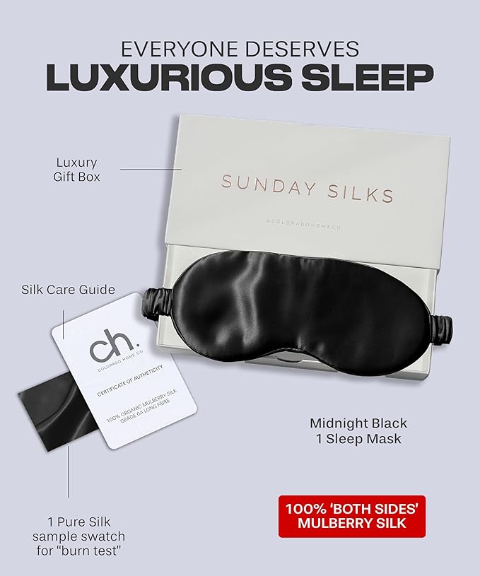 SUNDAYSILKS™ Exclusive Mulberry Silk Sleep Mask | Soft Eye Covers, Blackout Sleeping Mask for Women & Men | Silk Eye Mask for Sleep, Travel, and Relaxation | Antifaz para Dormir [Midnight Black]-Velvo Beauty