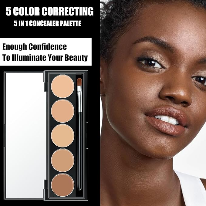 5 In 1 Multi-Use Correcting Concealer Palette,Waterproof Long Lasting Contour Palette,Professional Creamy Concealer Kit for Women,Easy to Create Full Coverage and Natural Finish.#5-Velvo Beauty
