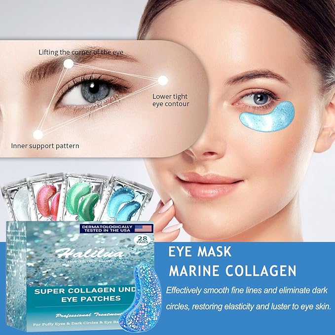 28 Pairs Collagen Eye Mask, Anti Wrinkle Eye Patches for Puffy Eyes and Dark Circles, Natural Marine Collagen Eye Gel Pads for Puffiness, Eye Treatment Skin Care for Puffiness Wrinkle Eye Bags-Velvo Beauty
