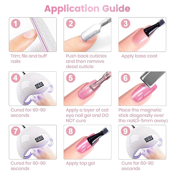 RARJSM Nude Jelly Glass Cat Eye Gel Nail Polish Set 6Pcs Champagne Gold Rose Blush Metal Pink Red Smoothie Ceramics Cateye Silver Glitter Gelpolish with Magnetic Stick UV LED Curing Require Home Salon-Velvo Beauty