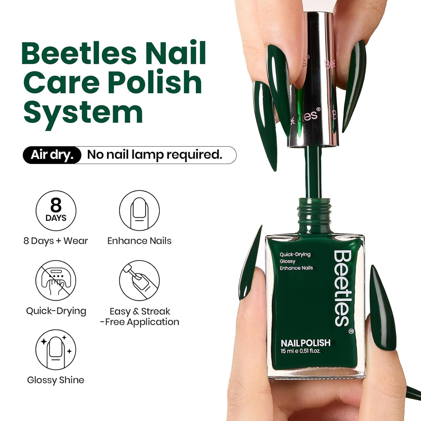 Beetles Fir Greenery Nail Polish, 1Pcs 15ml Fast Drying & Long Lasting Winter Nail Polish Dark Green Nail Lacquer Gift for Women-Velvo Beauty