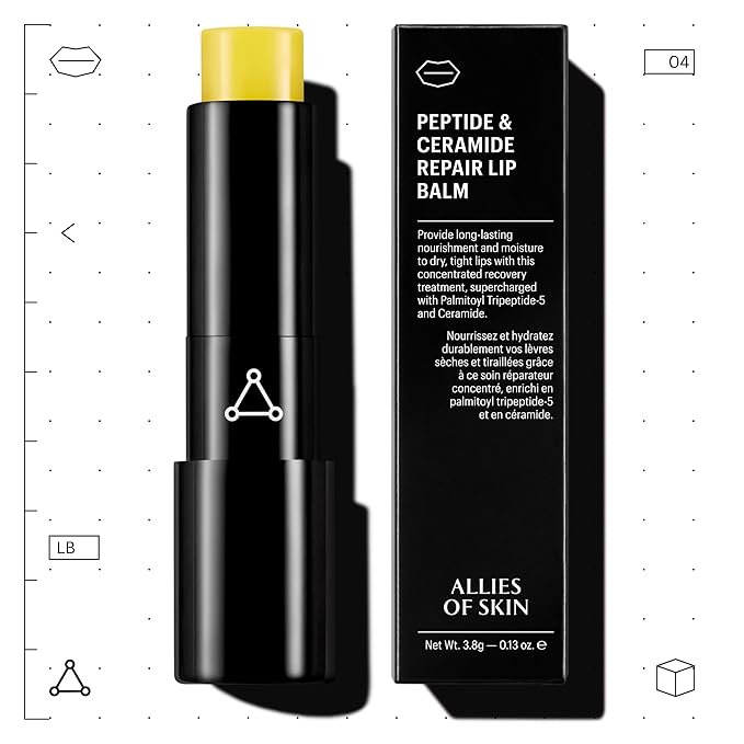 Allies of Skin Peptide & Ceramide Repair Lip Balm with Palmitoyl Tripeptide-5, Ceramide NP, Sea Buckthorn Oil, Avocado Oil, Sunflower Seed Oil, Shea Butter, Vitamin C & E. 3.8g/ 0.13 oz-Velvo Beauty
