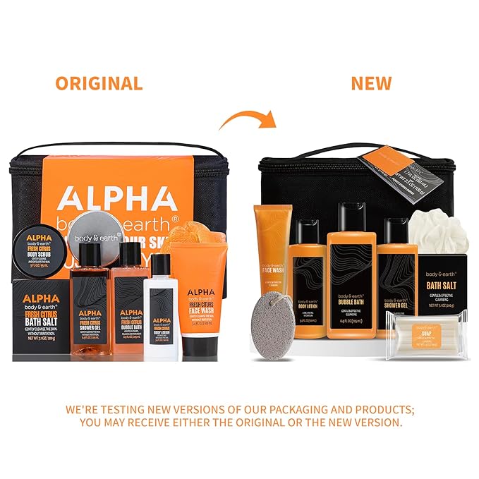 Body & Earth Gift Baskets for Men Bath Set Citrus Scented Bath and Body Gift Set with Body Lotion, Face Wash, Shower Gel, Bubble Bath, Loofah, Birthday Fathers Day Gifts-Velvo Beauty