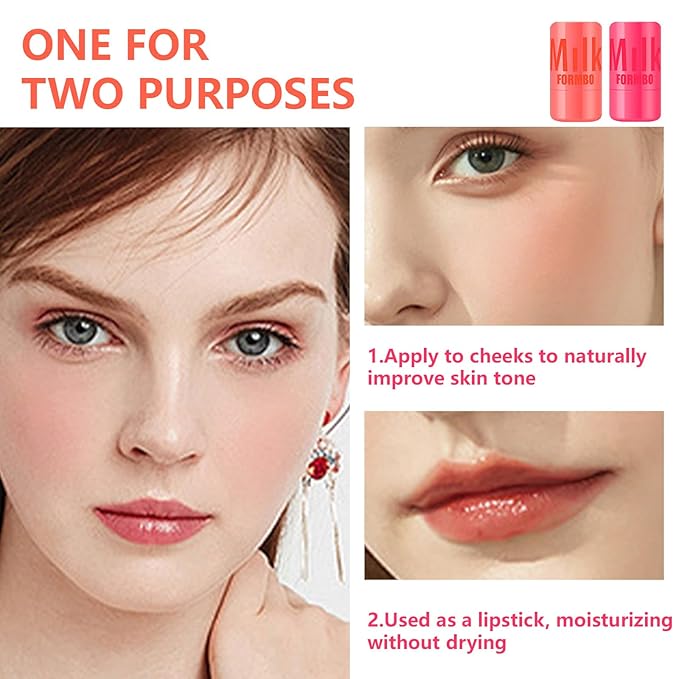 2 Pcs Milk Jelly Blush,Jelly Tint Blush Stick Sheer Lip & Cheek Stain Milk Cooling Water Jelly Tint Long Lasting Face Blushes, Lip Gloss Cheek Solid Moisturizer Stick (01#+02#)-Velvo Beauty