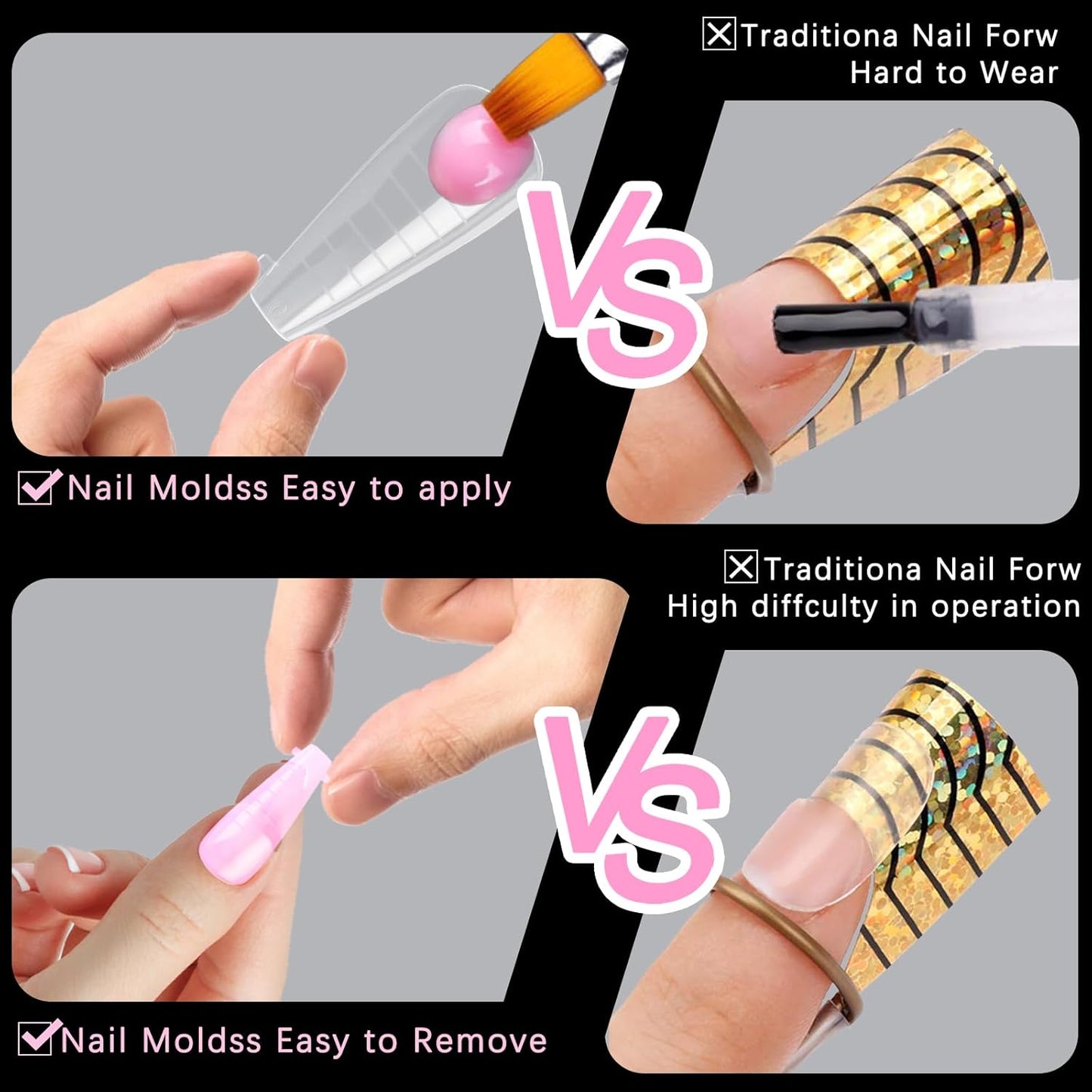 120 Pcs Poly Extension Gel Dual Nail Forms and Molds - Ballet Coffin Nail Forms Set for Gel Manicure DIY at Home-Velvo Beauty