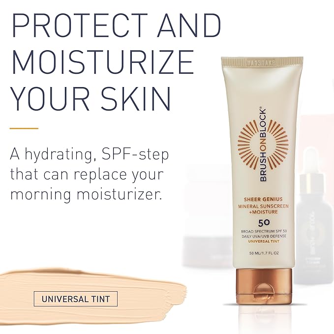 Brush On Block Tinted Mineral Sunscreen Moisturizer SPF 50 | Tinted Face Moisturizer with Sunscreen Broad Spectrum | Hydrating Hyaluronic Acid, Zinc Oxide Protection, 1.7oz, PA ++++, Made in USA-Velvo Beauty