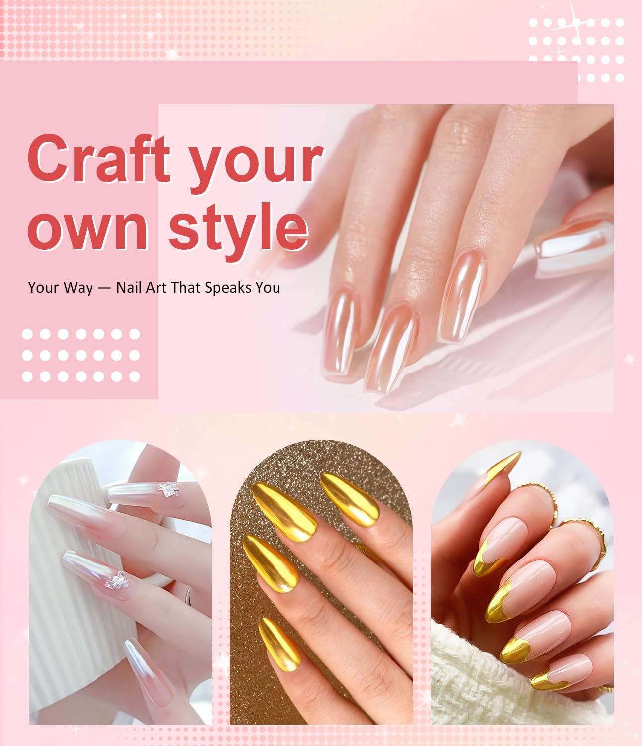 Gold Chrome Nail Powder BISHENGYF -【Magic Mirror Effect】 Pearl Chrome Nail Powder White Clear Aurora Mermaid Iridescent Nail Chrome Powder Pigment Glitter Dust for Manicure Decoation DIY-Velvo Beauty