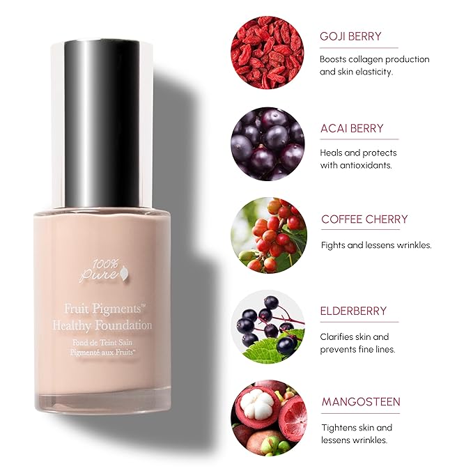 100% PURE Fruit Pigmented Healthy Foundation, Alpine Rose, Liquid Foundation Makeup, Anti-aging, Full Coverage, Matte Finish - 1 Fl Oz-Velvo Beauty