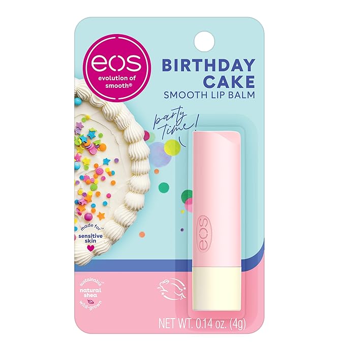 eos Natural Shea Lip Balm- Birthday Cake, All-Day Moisture Lip Care Products, 0.14 oz-Velvo Beauty