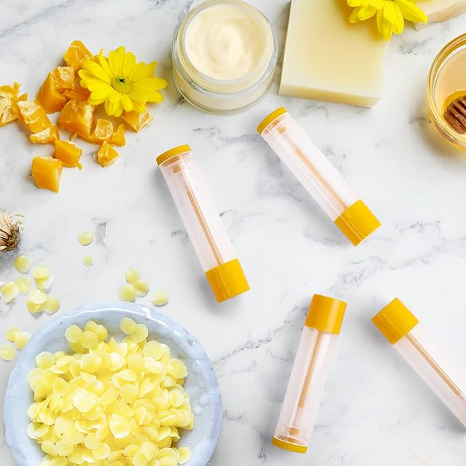 LotFancy Lip Balm Tubes Empty, 60PCS 5.5ml (3/16 Oz), Clear Lip Balm Container Tubes with Yellow Caps, BPA Free & Leak Free, Refillable-Velvo Beauty