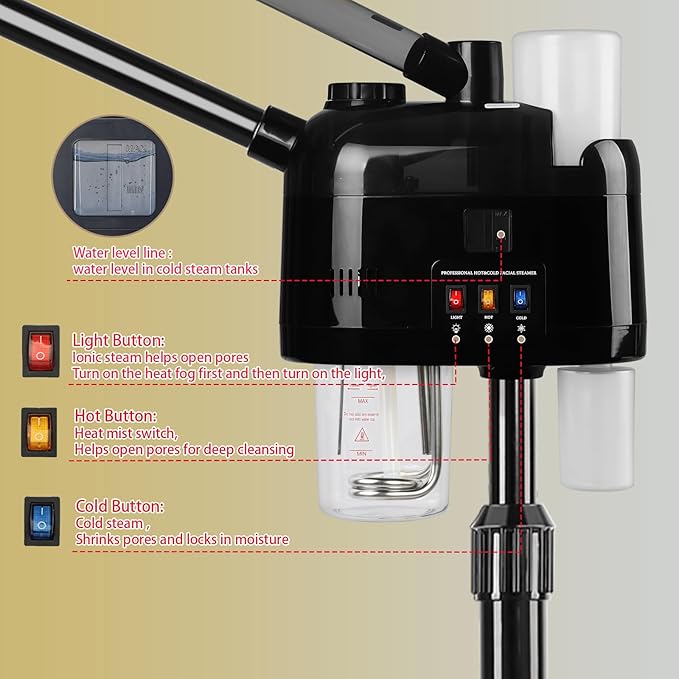 Hot and Cold Facial Steamer Professional Facial Steamer on Wheels for Esthetician Facial Deep Cleaning-Velvo Beauty