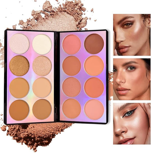 Coosa Blush Palette, Highlighter Contour Makeup Palette, Blush for Cheeks, All-In-One Bronzer Bright Shimmer Cosmetics Sets for Eyes, Lips & Cheeks-Velvo Beauty