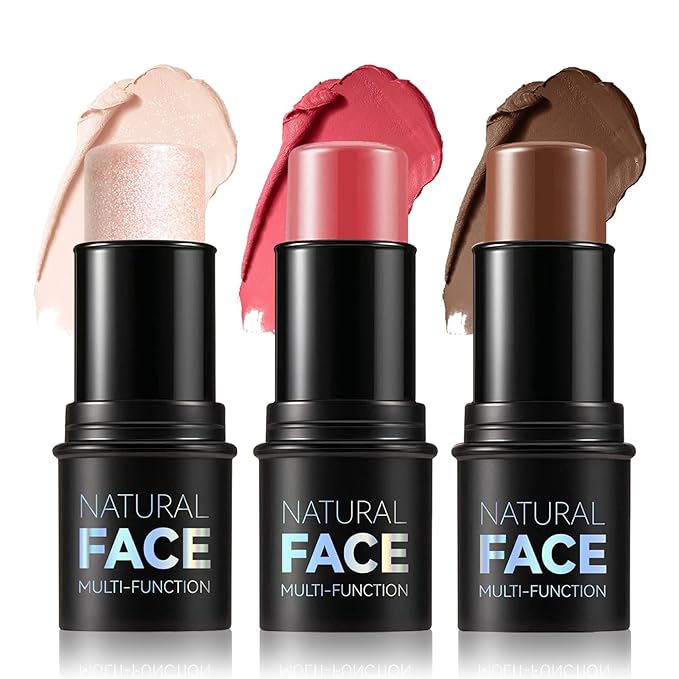 3PCS Cream Contour Stick Makeup Kit Face Highlighter Bronzer Blush Stick Long Lasting Illuminator Highlighters Makeup Stick for All Skin Tones(02 Champagne Gold+05 Rugosa Rose+06 Espresso)-Velvo Beauty