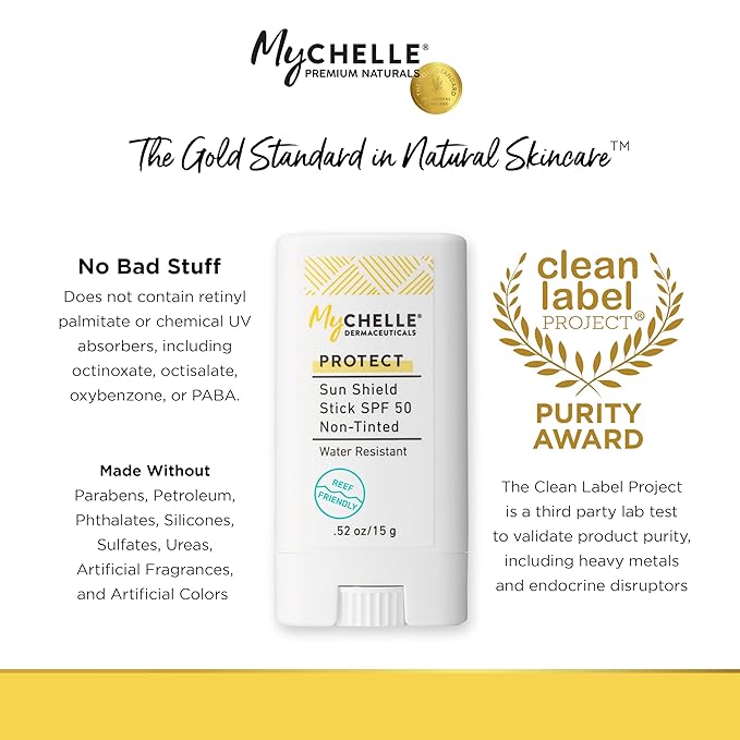 Mychelle Dermaceuticals Sun Shield Stick Spf 50 Non-Tinted - Natural Liquid Zinc Sunscreen Vitamin E and Jojoba - Water Resistant up to 80 Minutes - Sunscreen for Face, Reef Safe, Safe for Children-Velvo Beauty