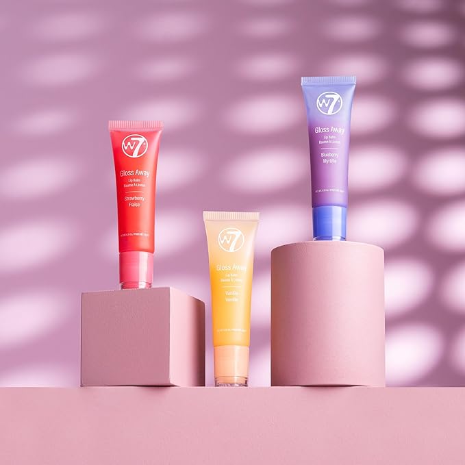 W7 Gloss Away Lip Balm Trio - 3 Piece Set - Nourishing Lips Balms With Shea Butter - Blueberry, Vanilla, Strawberry-Velvo Beauty