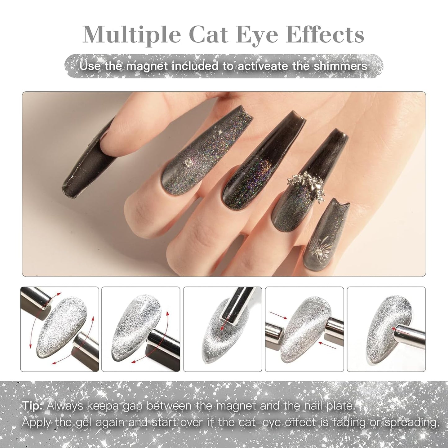 Cat Eye Gel Nail Polish with Magnet Stick, 15ml Magnetic Gel, Create Stunning Cat Eye Effects for DIY Manicures, Long-Lasting, Salon-Quality Finish, Rainbow Beam-Velvo Beauty