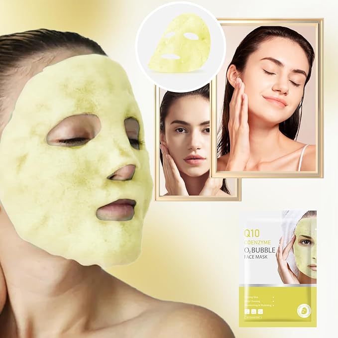 10 Sheets Coenzyme Q10 O2 Bubble Masks for Face, Bubble Face Mask Skincare for All Skin Types, Deep Cleansing Moisturizing Facial Mask Skin Care for Pores, Firming, Purifying, Sheet Masks for Spa-Velvo Beauty