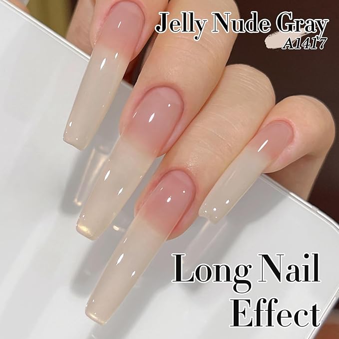 Double Rhythm 0.5Oz Translucent Gel Polish Sheer Neutral Natural Light Milky Same Color Same Bottle 15ML Jelly Gel Polish Art DIY at Home (Nude Beige-A1417)-Velvo Beauty