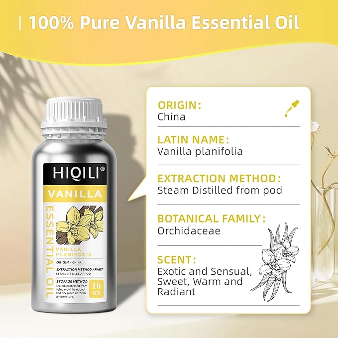 HIQILI 16 Ounces Vanilla Essential Oil, Strong Fragrance for Body Lotion, Candle Making, Soap, Aromatherapy -16 Fl Oz-Velvo Beauty