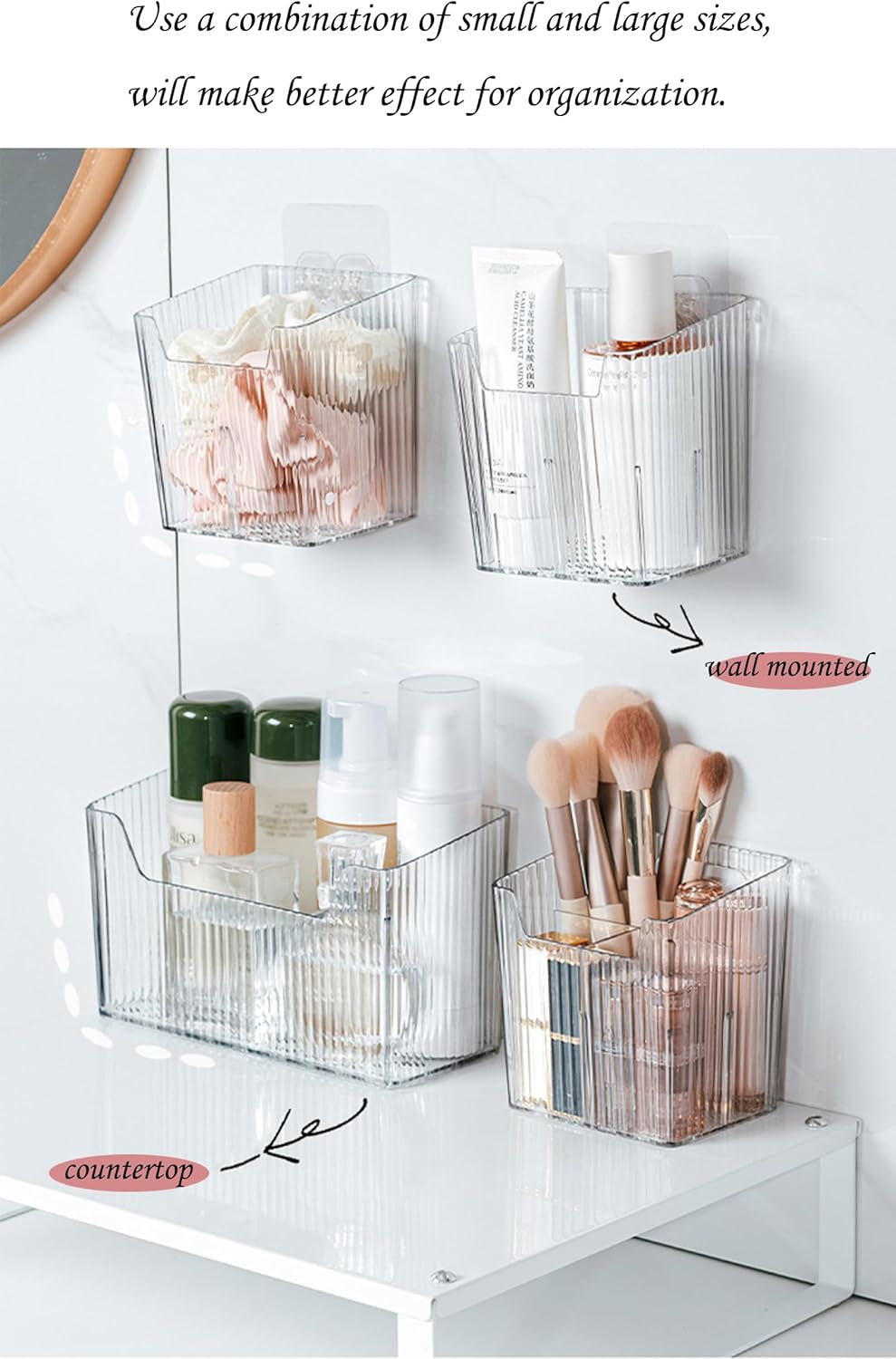Set Of 2 Storage Organizer Bins Wall Mounted Shower Caddy, Bathroom shelves Stackable Clear Plastic Toothbrush Holder Adhesive Hanging Bin for Bathroom, Kitchen, Cabinet, Shower BPA Free Small (Clear)-Velvo Beauty