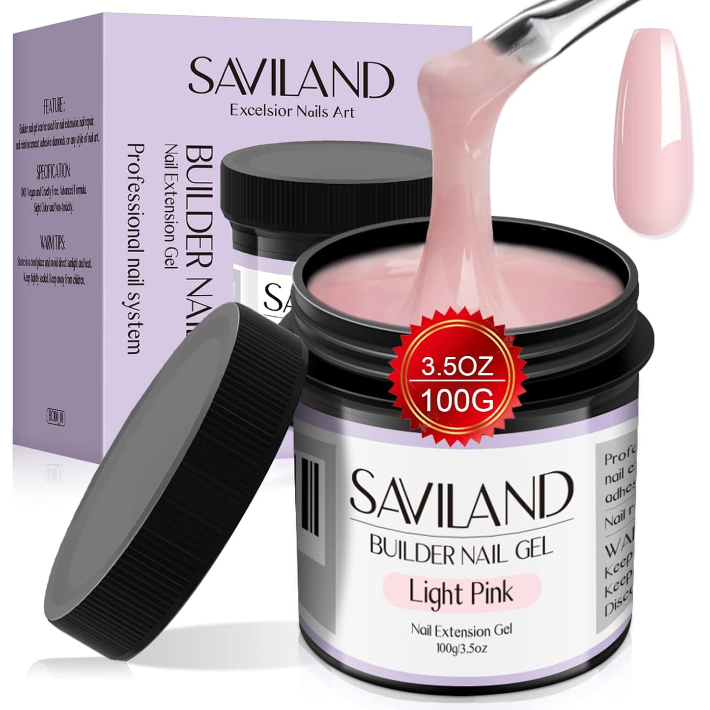SAVILAND 100 G Builder Nail Gel - 3.5 oz Light Pink Hard Gel for Extension Nail Art Manicure Starter for Professional Nails Salon Home DIY-Velvo Beauty