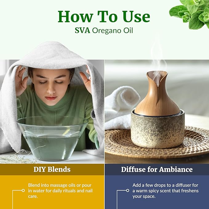 SVA Oregano Essential Oil – 4 Fl Oz – 100% Natural Oregano Oil - for Diffuser, Hair Care, Face, Skin Care, Aromatherapy, Scalp and Body Massage, Soap and Candle Making – with Dropper-Velvo Beauty