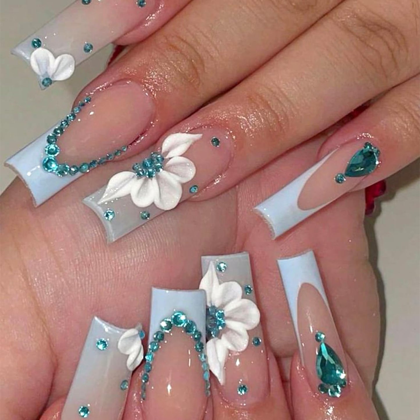 HNUIX Nail Rhinestones - 3D Multi Shape Size Crystal, Aquamarine Nail Gems, Flat Back, with Kit, for Nail Art, DIY Decorations-Velvo Beauty